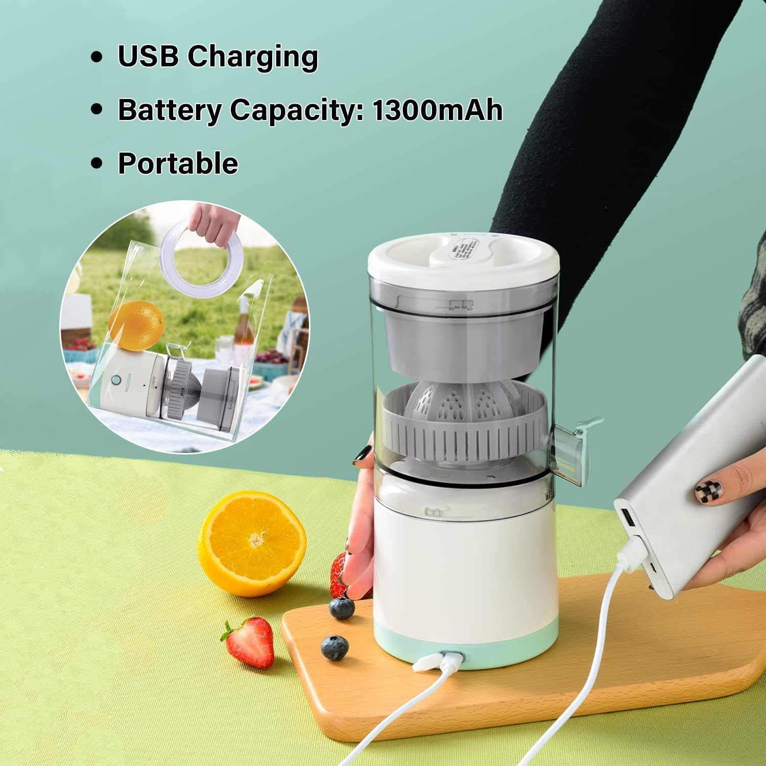 Hands-Free Portable USB Charging Cordless Electric Juicer