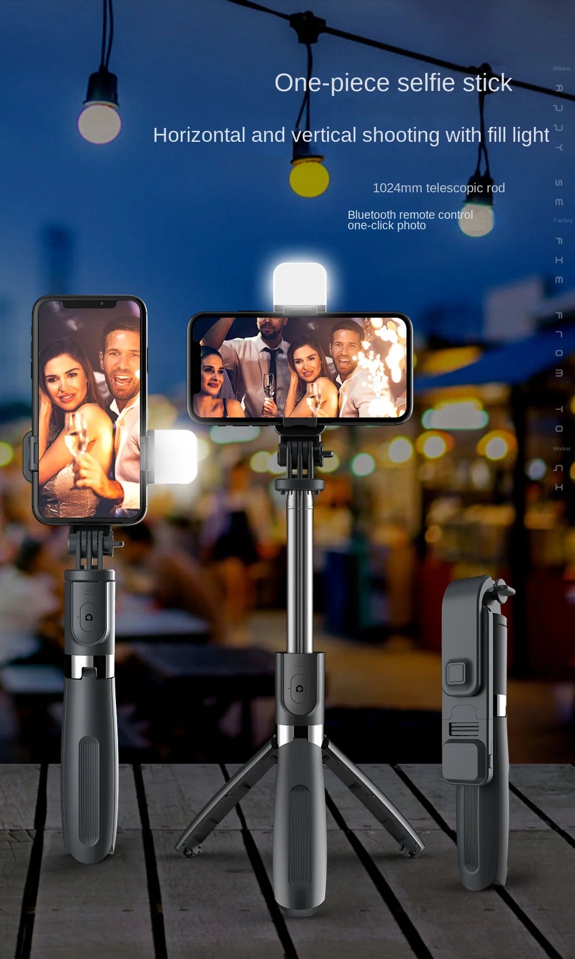 Bluetooth Wireless Selfie Stick Tripod Extendable With Flash Light