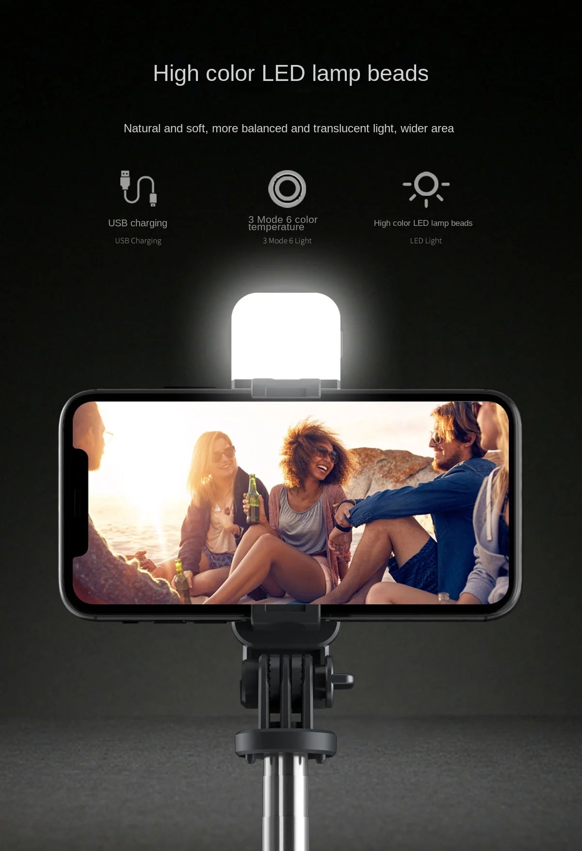 Bluetooth Wireless Selfie Stick Tripod Extendable With Flash Light