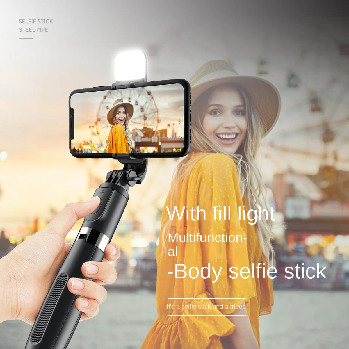 Bluetooth Wireless Selfie Stick Tripod Extendable With Flash Light